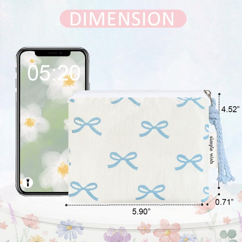 Modacarry Store Cotton Floral Small Organizer Bag Coin Pouch with Cute Prints Zipper for Women Girls (BLUE BOW) - Image 3